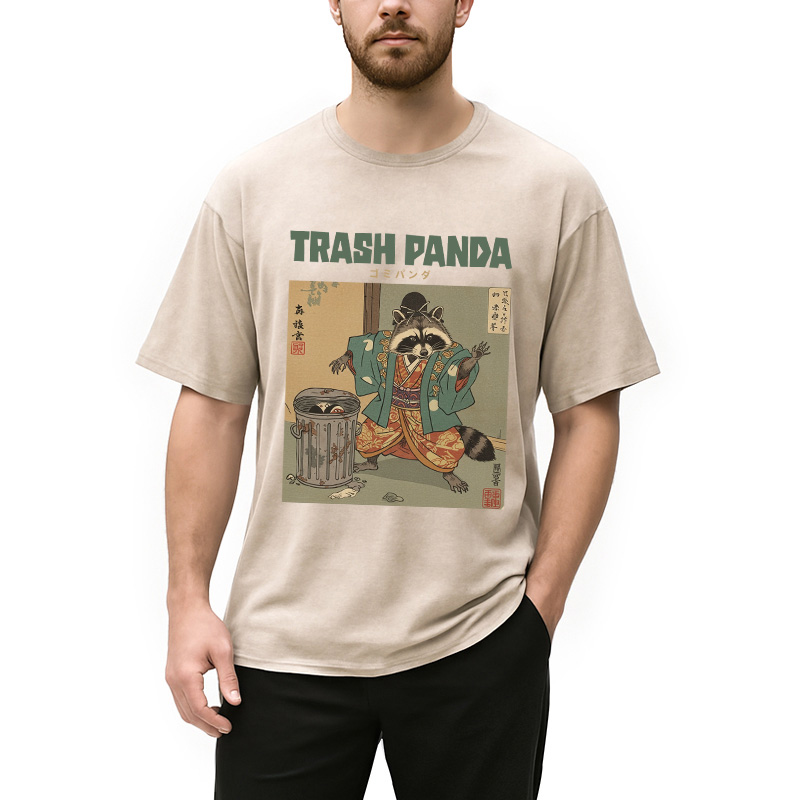 Modecanvas Trash Panda Traditional Japanese Meme Washed T-Shirt