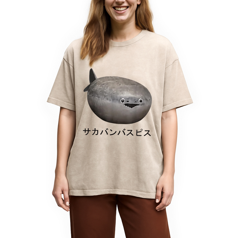 Modecanvas Sacabambaspis Fish Meme Realistic Japanese Washed T-Shirt