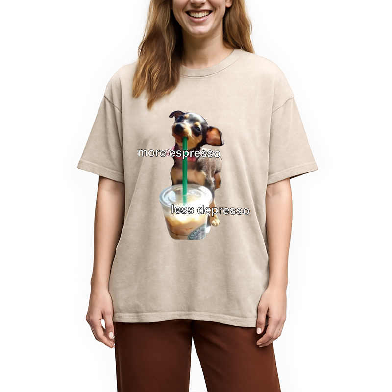 Modecanvas More Espresso Less Depresso Meme Washed T-Shirt