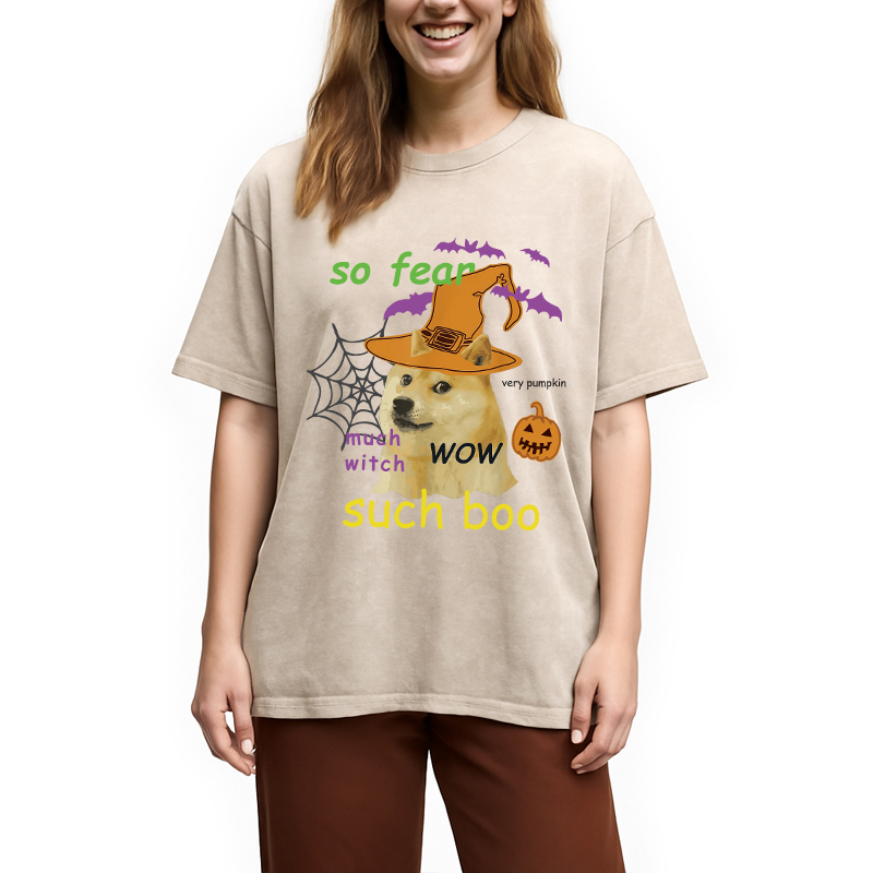 Modecanvas Halloween Doge Washed T-Shirt