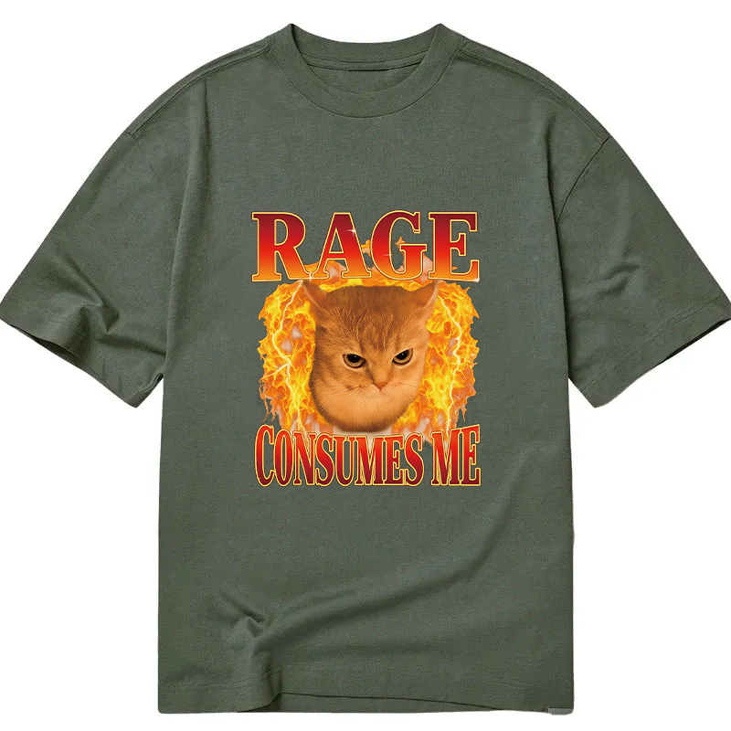 Modecanvas Rage Consumes Me Edgy Funny Cat Meme DTG Printing Classic T-Shirt-modecanvas