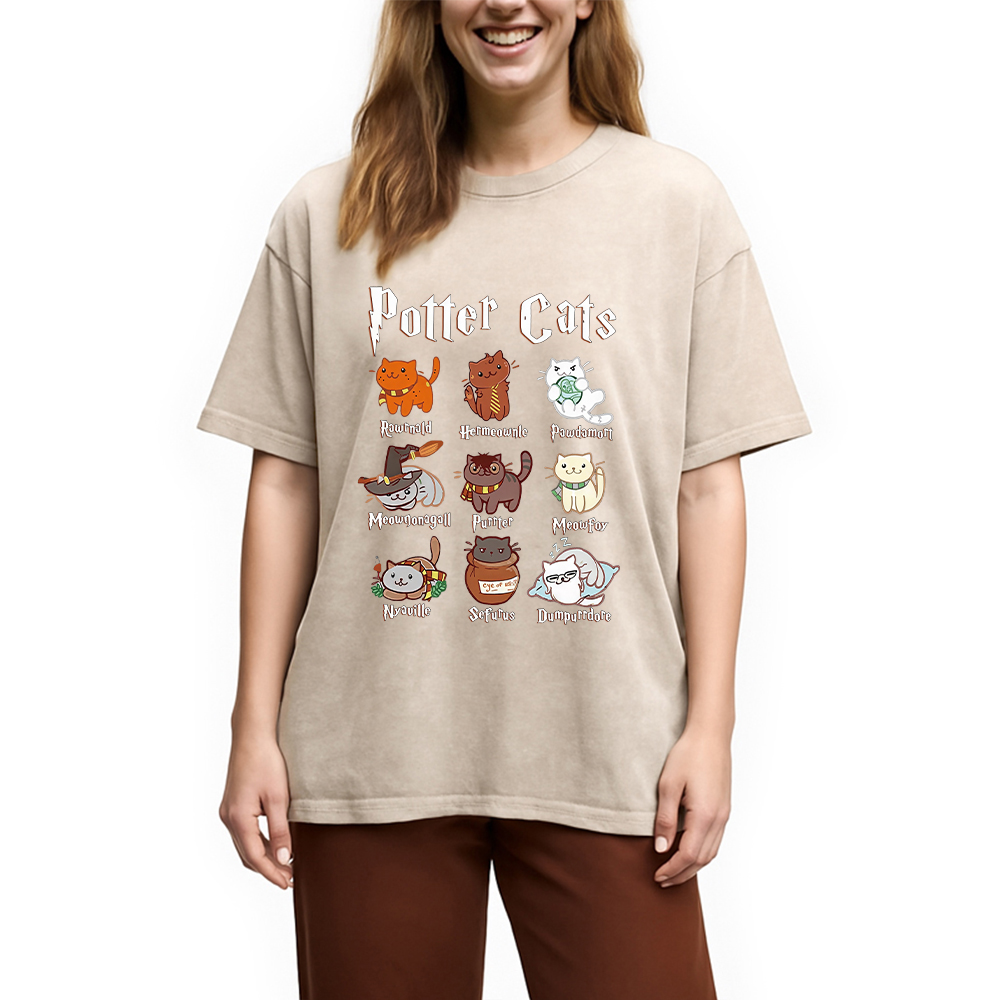 Modecanvas Wizard Cats Washed T-Shirt