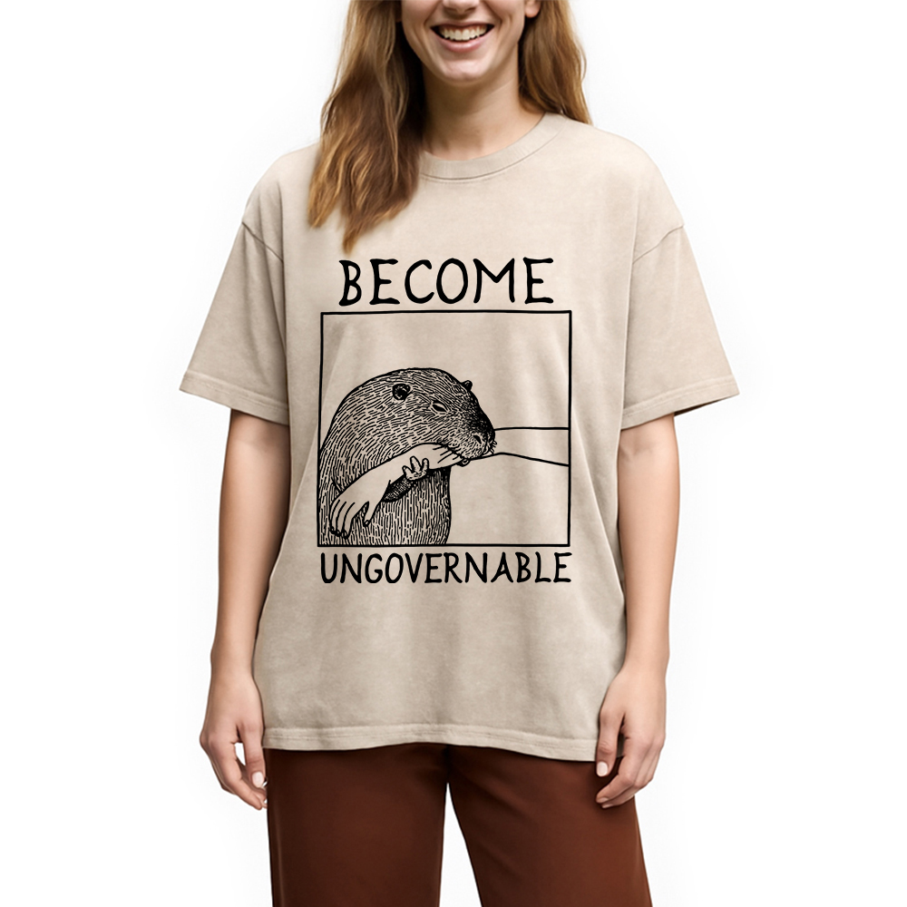 Modecanvas Become Ungovernable Capybara Bites People Washed T-Shirt