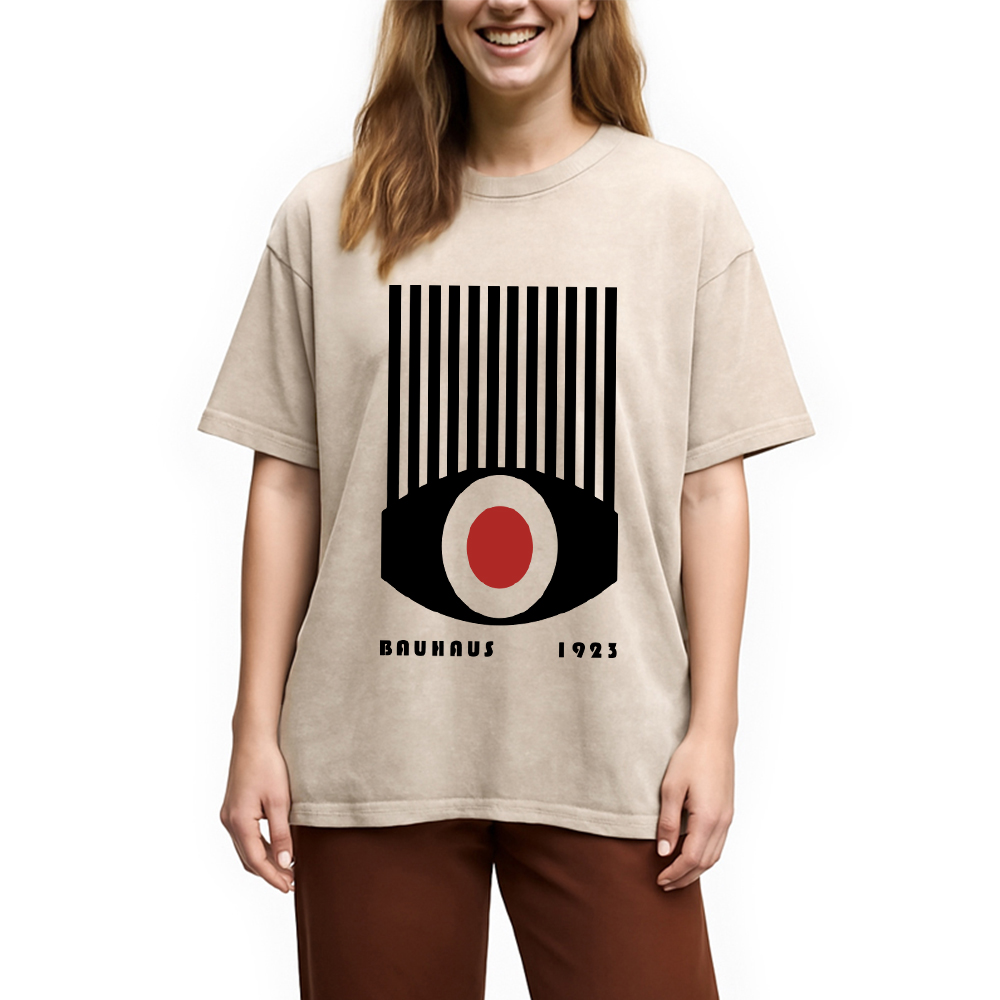 Modecanvas Bauhaus Red Black Eyes Washed T-Shirt