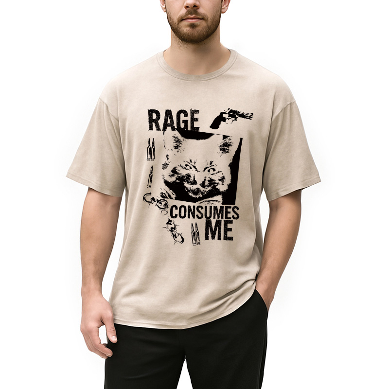 Modecanvas Rage Consumes Me Cat Washed T-Shirt