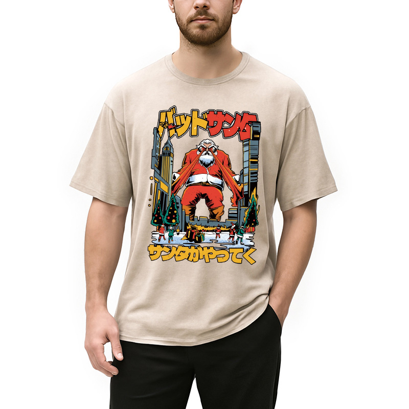 Modecanvas Santa Claus Kanji Lasers Vintage Washed T-Shirt