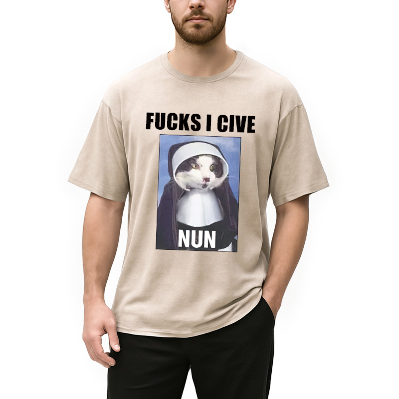 Modecanvas F*cks I give Nun Cat Washed T-Shirt