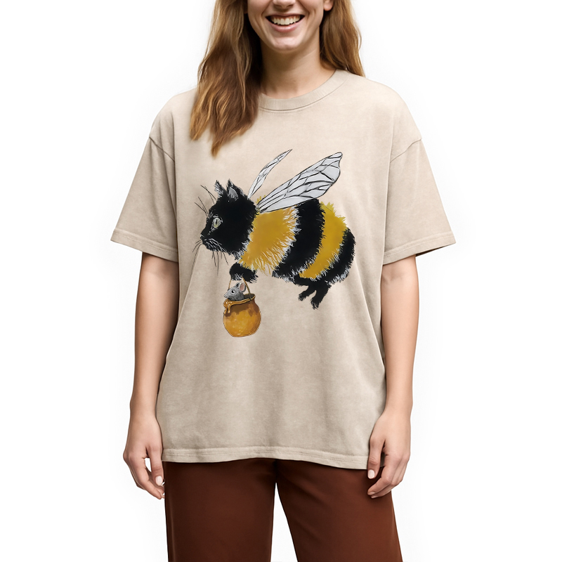Modecanvas Catbee Funny Washed T-Shirt