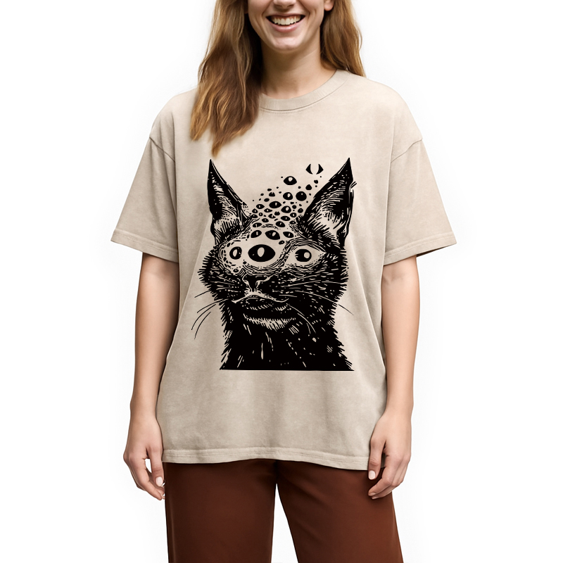 Modecanvas Weirdcore Cat Washed T-Shirt