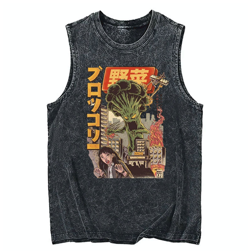 Modecanvas The BroccoZilla Japanese Cotton DTG Printing Washed Tank-modecanvas