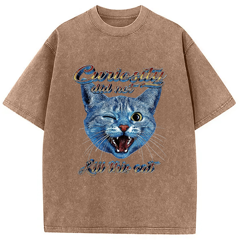 Modecanvas Curiosity Did Not Kill This Cat DTG Printing Washed T-Shirt