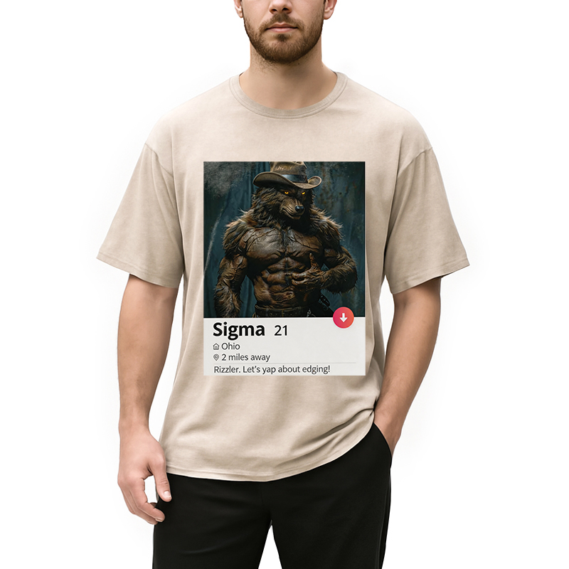 Modecanvas Sigma Werewolf Meme DTG Printing Washed T-Shirt