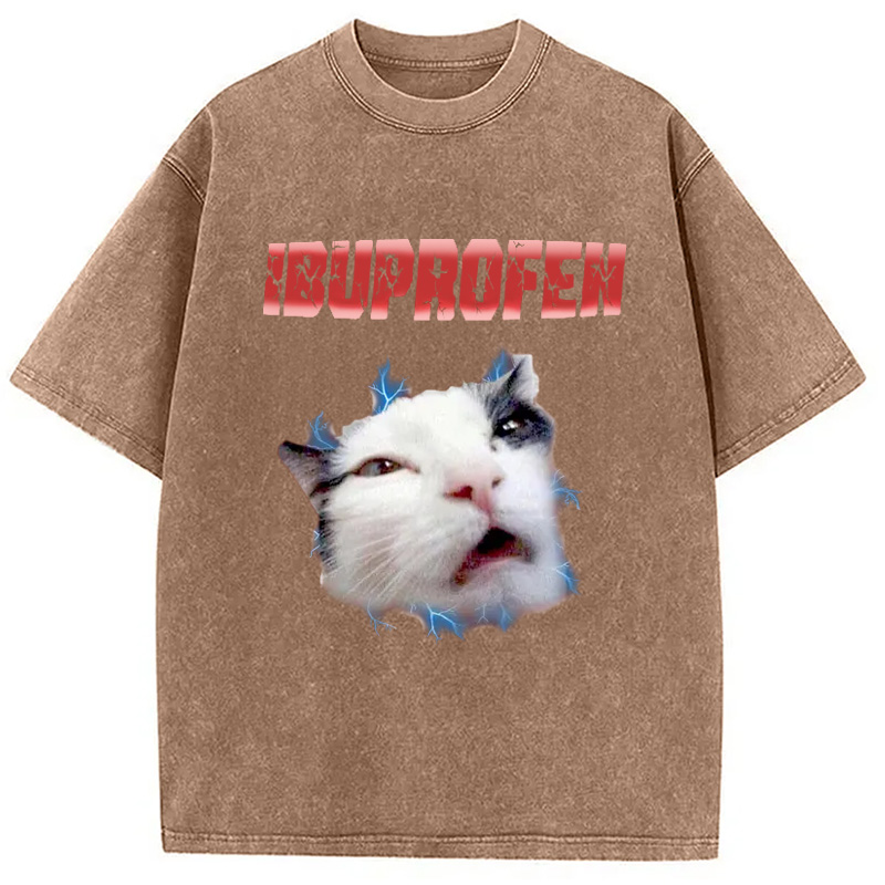 Modecanvas Ibuprofen Cat Meme Washed T-Shirt