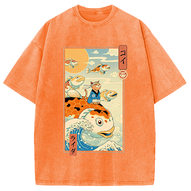 Modecanvas Flying Carp Rider DTG Printing Washed T-Shirt
