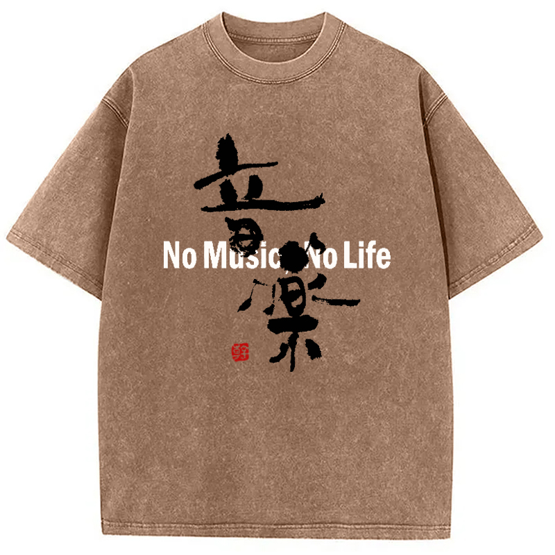 Modecanvas No Music No Life Washed T-Shirt