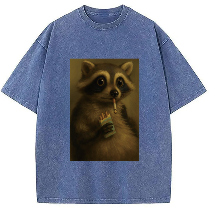 Modecanvas Smoking Raccon Washed T-Shirt