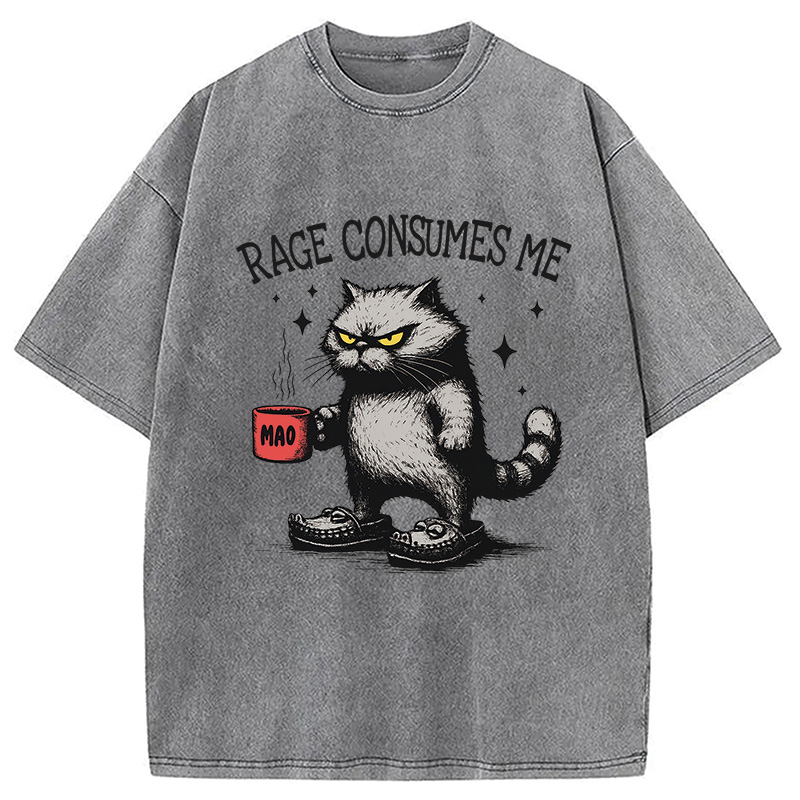Modecanvas Rage Consumes Me Cat Washed T-Shirt