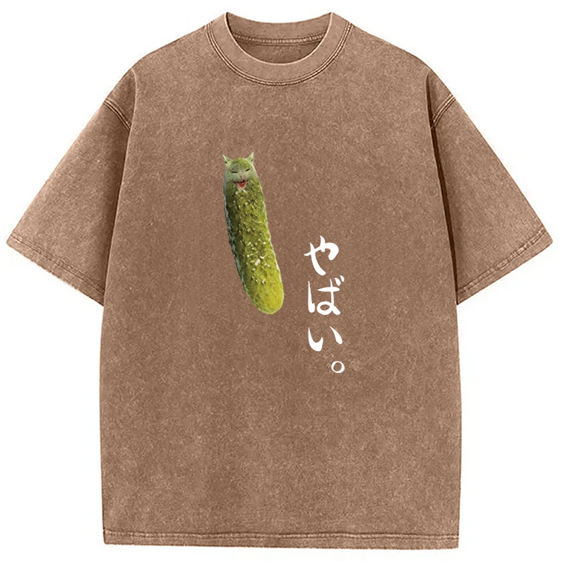 Modecanvas Yabai Pickle Cat DTG Printing Washed T-Shirt-modecanvas