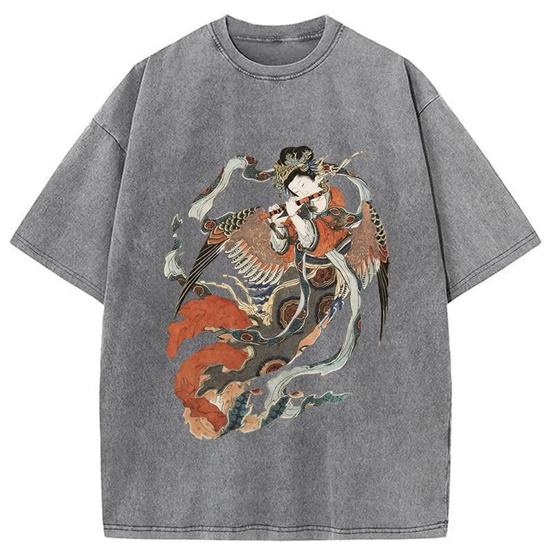 Modecanvas Vintage Geisha DTG Printing Washed T-Shirt-modecanvas