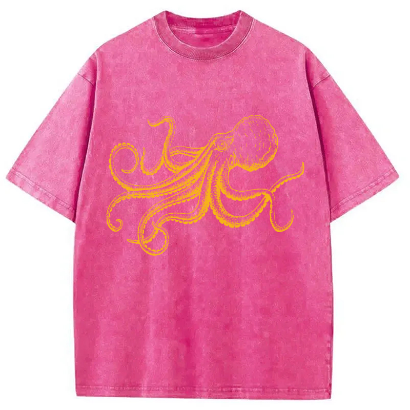 Modecanvas Octopus Japanese DTG Printing Washed T-Shirt