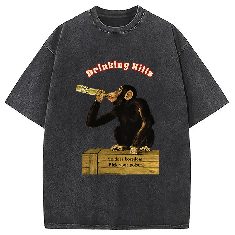 Modecanvas Drinking Kills Monkey Washed T-Shirt