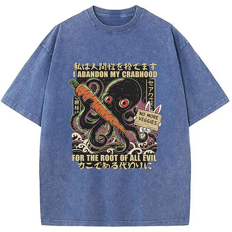 Modecanvas Japanese Octopus Horror DTG Printing Washed T-Shirt