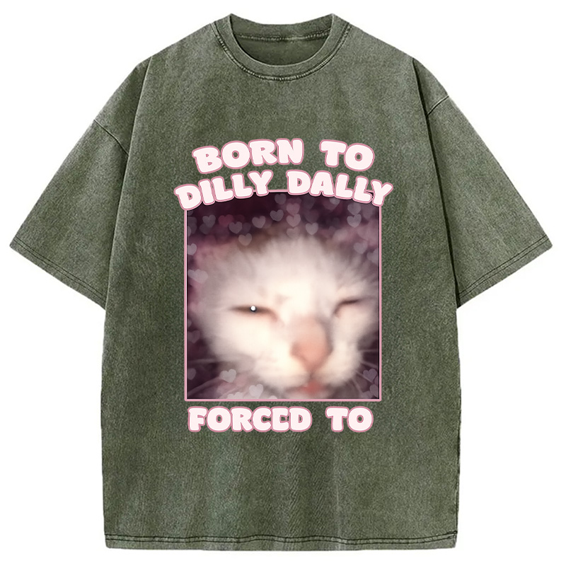 Modecanvas Born to Dilly Dally Cat Meme Washed T-Shirt