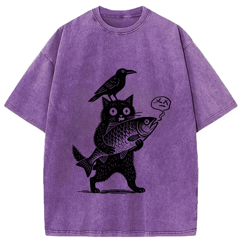 Modecanvas Black Animals Washed T-Shirt