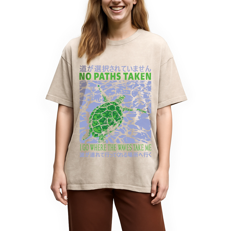 Modecanvas Vintage Japanese Turtle DTG Printing Washed T-Shirt-modecanvas