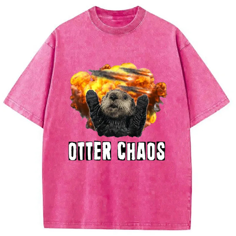 Modecanvas Otter Chaos Washed T-Shirt-modecanvas