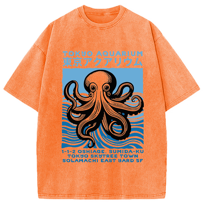 Modecanvas Tokyo Aquarium Octopus Washed T-Shirt
