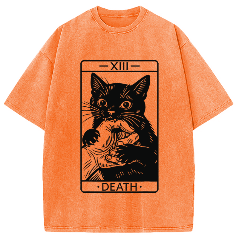 Modecanvas Black Cat Tarot Card DTG Printing Washed T-Shirt