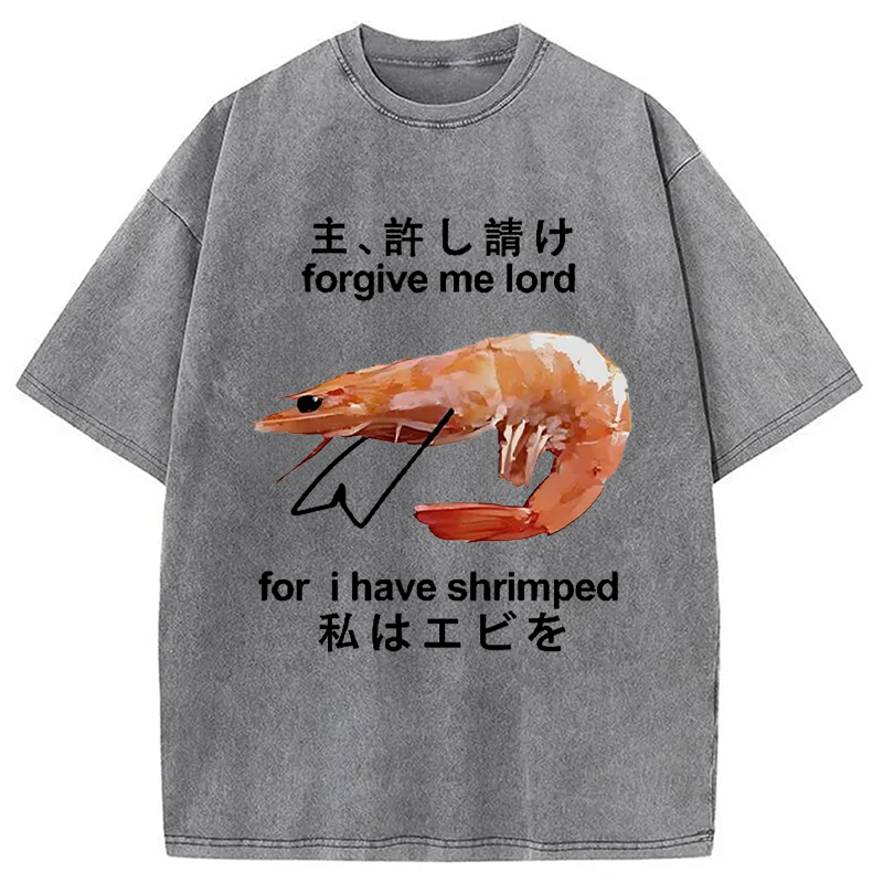 Modecanvas Retreating Shrimp Washed T-Shirt-modecanvas