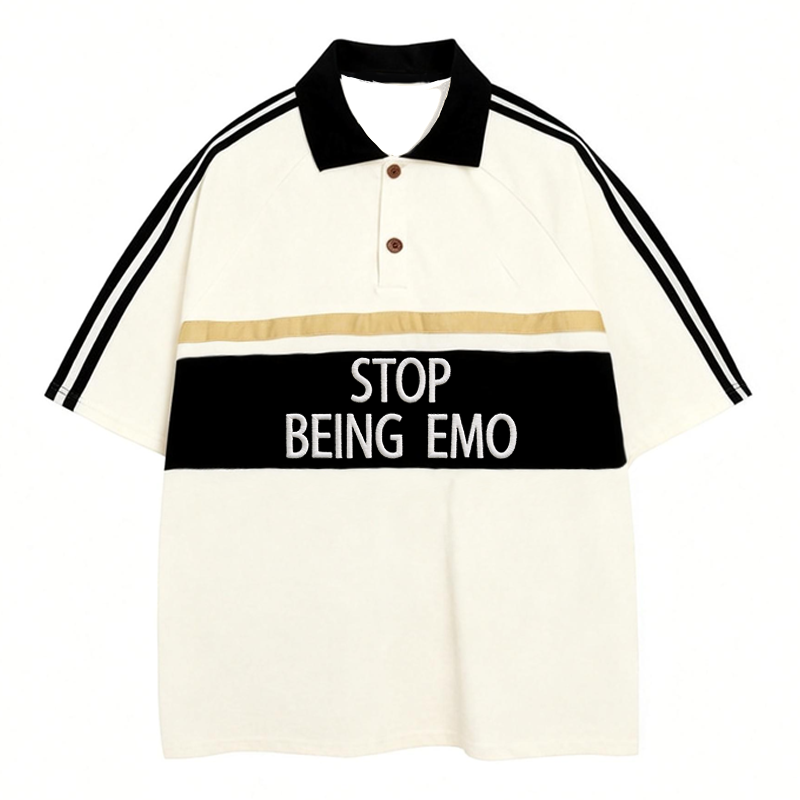 Modecanvas Stop Being Emo Polo Embroidered T-Shirt