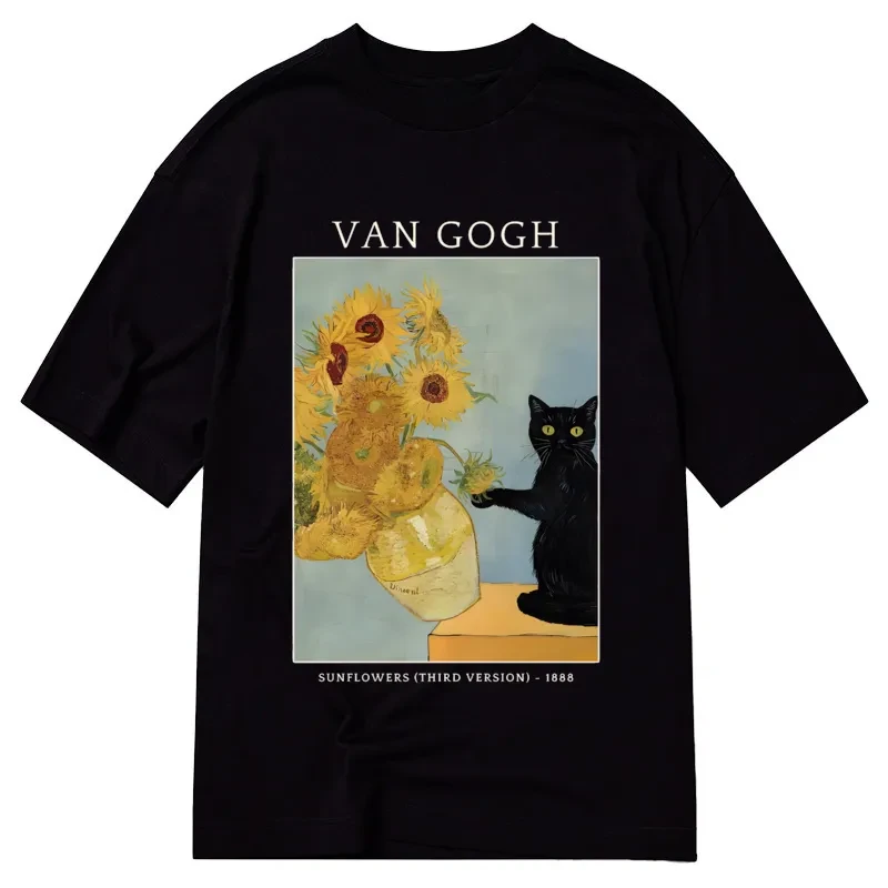 Modecanvas Black Cat With Sunflowers DTG Printing Classic T-Shirt-modecanvas