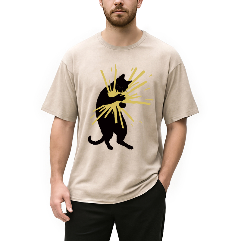 Modecanvas Cat Holding Light Washed T-Shirt