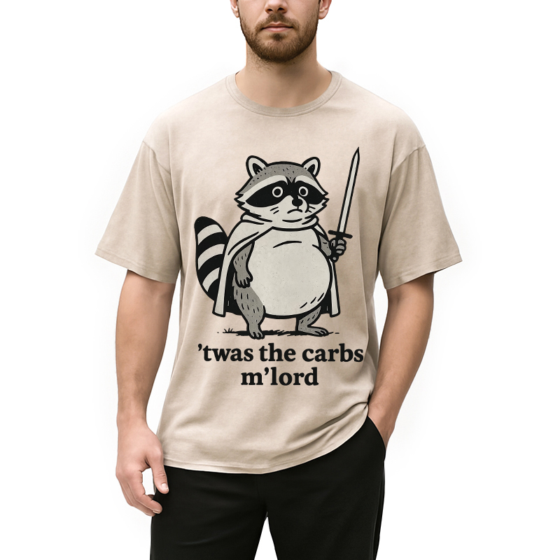 Modecanvas Fat Raccoon Sword Humor Washed T-Shirt