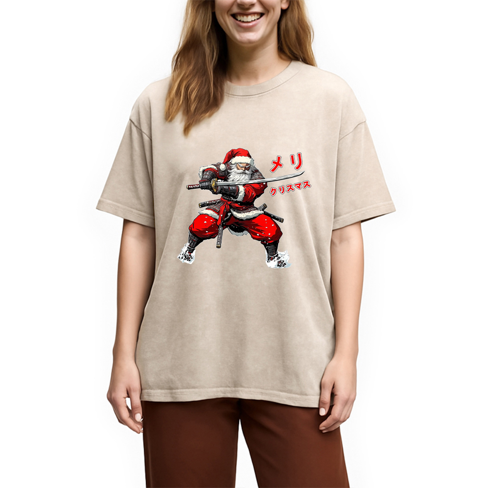 Modecanvas Samurai Santa Christmas Washed T-Shirt