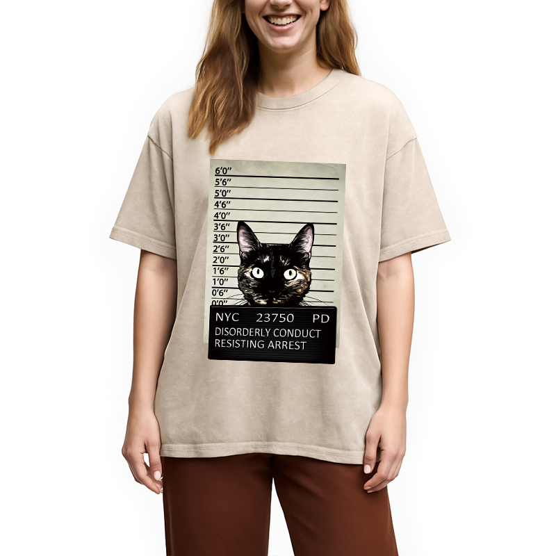 Modecanvas Arrested Black Cat Washed T-Shirt