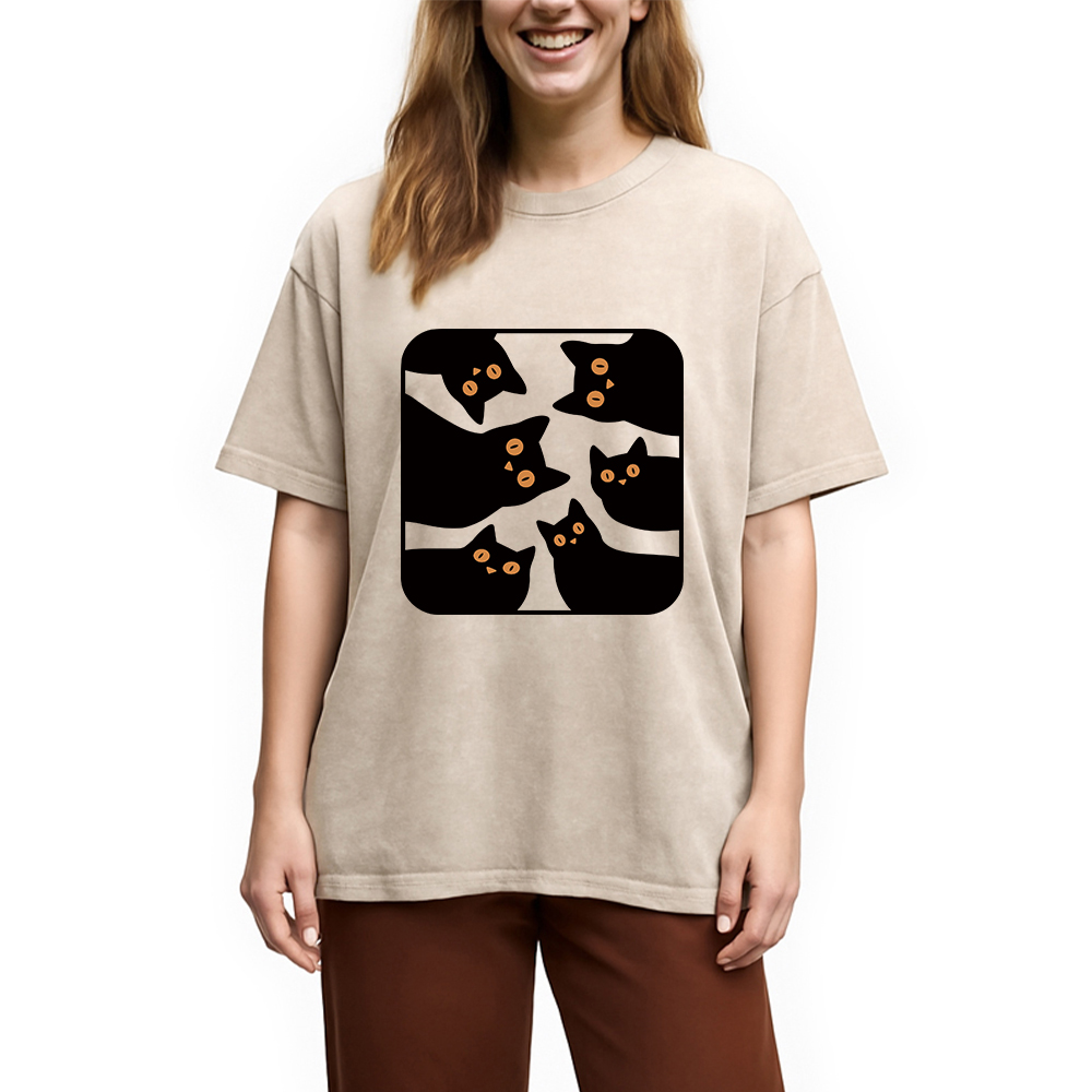 Modecanvas Cats Are Watching Washed T-Shirt