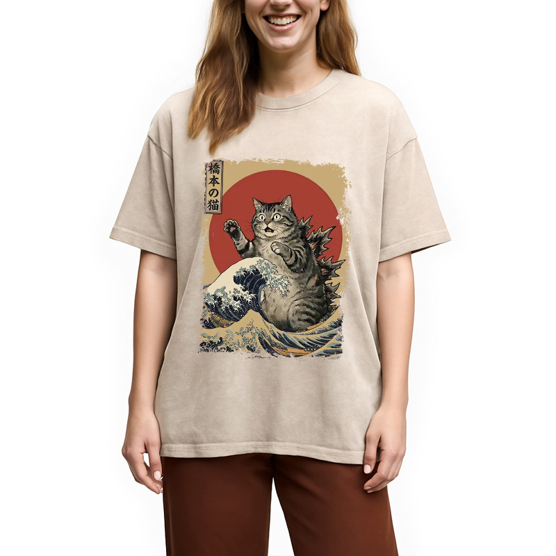 Modecanvas Catzilla Is Causing Destruction Washed T-Shirt