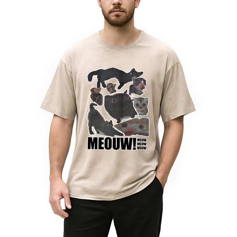 Modecanvas Cats in All Shape Meouw Washed T-Shirt
