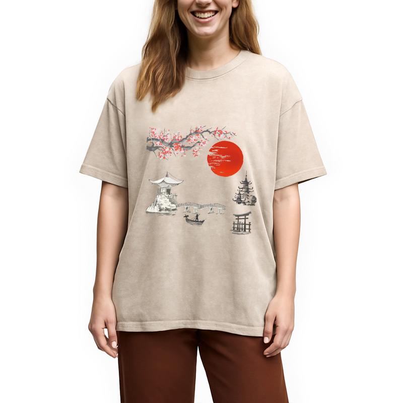 Modecanvas Japanese temple Washed T-Shirt