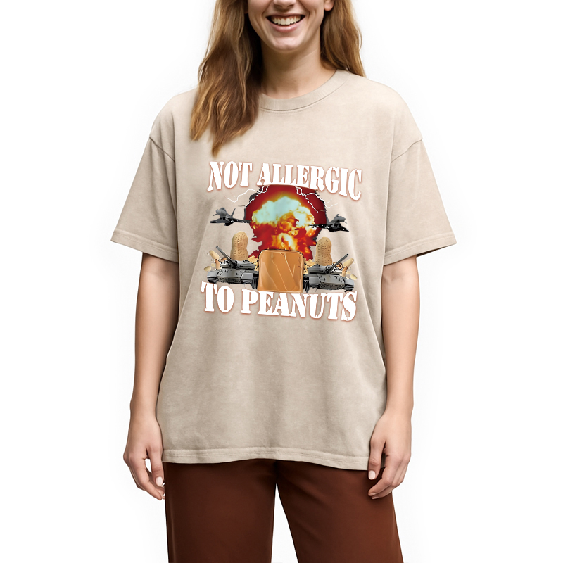 Modecanvas Not Allergic To Peanut Cursed Peanut Butter Washed T-Shirt