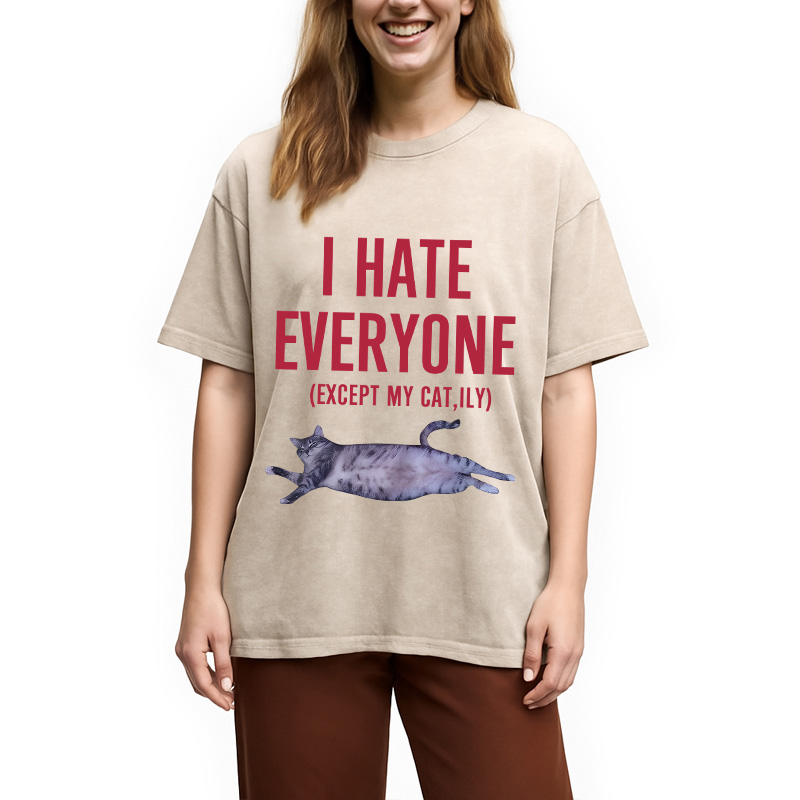 Modecanvas I Hate Everyone Cat Washed T-Shirt