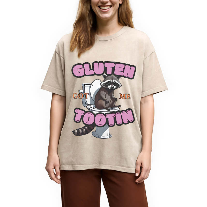 Modecanvas Gluten Got Me Tootin Raccoon Meme Washed T-Shirt