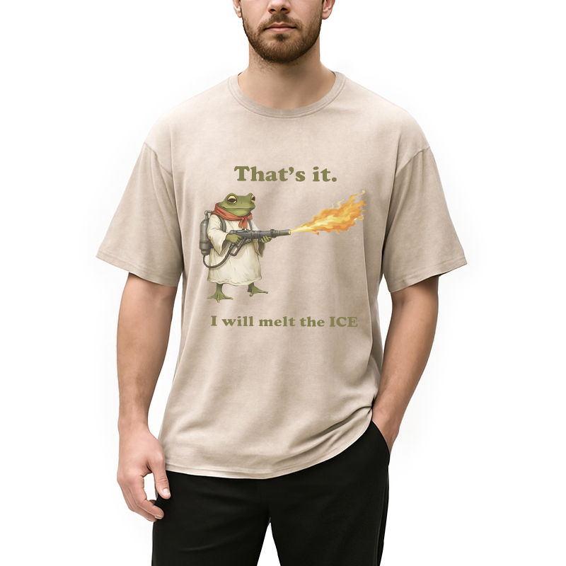Modecanvas Funny Frog Flamethrower Meme DTG Printing Washed T-Shirt