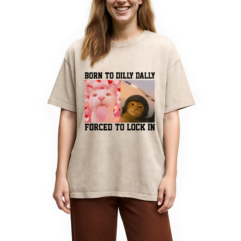 Modecanvas Cursed Cat Meme DTG Printing Washed T-Shirt