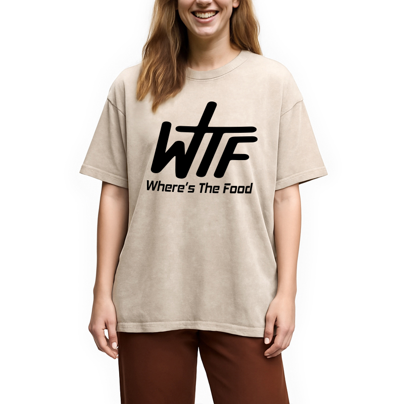 Modecanvas WTF Where Is The Food DTG Printing Washed T-Shirt