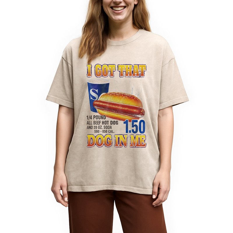 Modecanvas Funny Hot Dog DTG Printing Washed T-Shirt